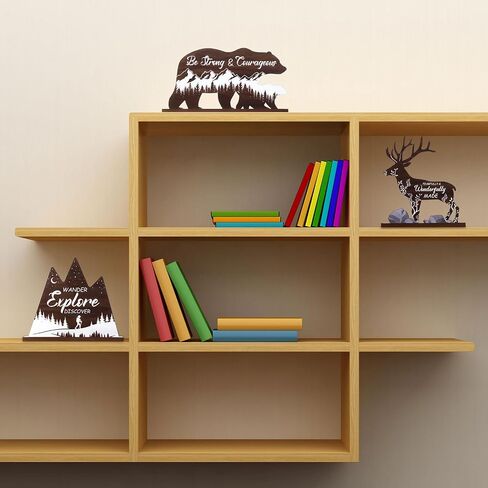 3 PCS Wooden Mountain Decor Travel Adventure Decor for Boy Woodland Nursery Decor Woodland Adventure Mountain Table Decor Centerpiece for Home Bedroom Bathroom Shelf Wall Rustic Farmhouse Decoration in Saudi Arabia