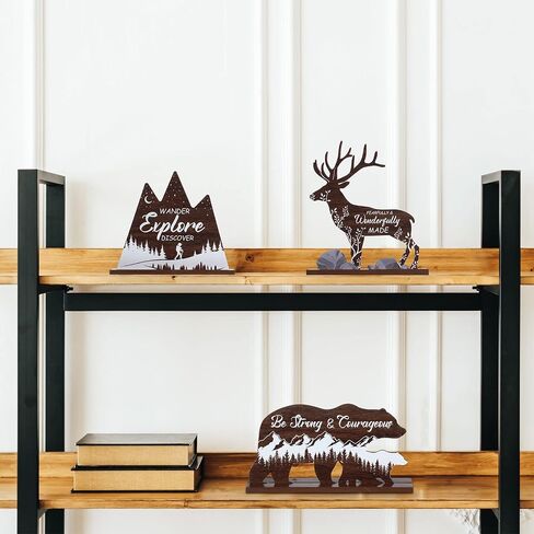 3 PCS Wooden Mountain Decor Travel Adventure Decor for Boy Woodland Nursery Decor Woodland Adventure Mountain Table Decor Centerpiece for Home Bedroom Bathroom Shelf Wall Rustic Farmhouse Decoration in Saudi Arabia