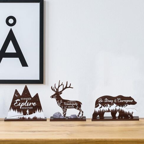 3 PCS Wooden Mountain Decor Travel Adventure Decor for Boy Woodland Nursery Decor Woodland Adventure Mountain Table Decor Centerpiece for Home Bedroom Bathroom Shelf Wall Rustic Farmhouse Decoration in Saudi Arabia