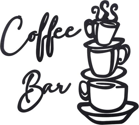 3 Pieces Coffee Bar Sign Coffee Bar Wall Sign Rustic Wooden Coffee Cup Wall Art Coffee Signs for Christmas Coffee Bar Wood Letter Sign Farmhouse Kitchen Wall Decor for Home Restaurants(Black) in Saudi Arabia