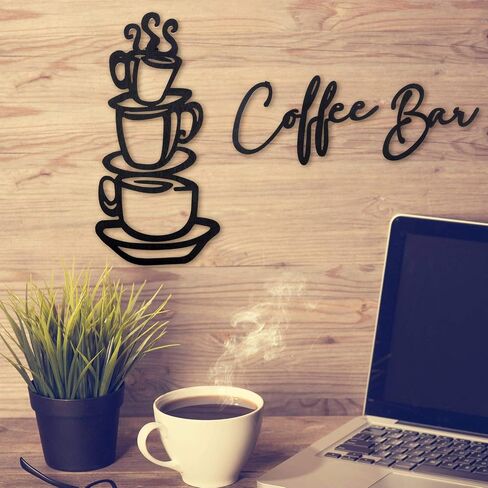 3 Pieces Coffee Bar Sign Coffee Bar Wall Sign Rustic Wooden Coffee Cup Wall Art Coffee Signs for Christmas Coffee Bar Wood Letter Sign Farmhouse Kitchen Wall Decor for Home Restaurants(Black) in Saudi Arabia