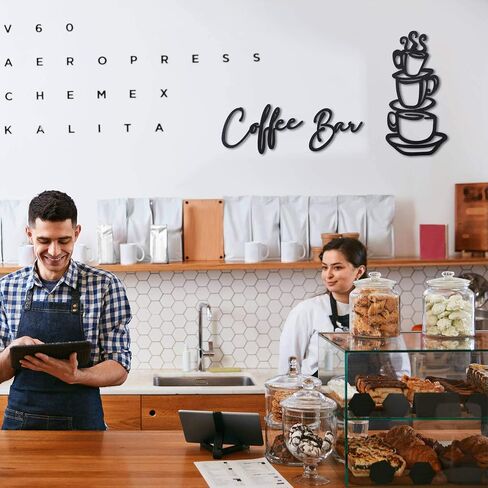 3 Pieces Coffee Bar Sign Coffee Bar Wall Sign Rustic Wooden Coffee Cup Wall Art Coffee Signs for Christmas Coffee Bar Wood Letter Sign Farmhouse Kitchen Wall Decor for Home Restaurants(Black) in Saudi Arabia