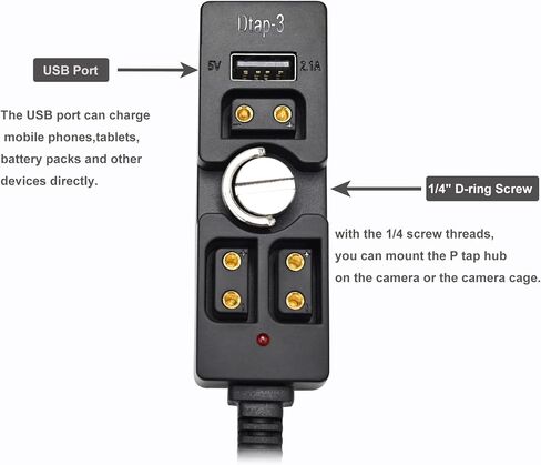 COMeap Dtap Splitter, Equipped with USB Type C Port and 2X Dtap Female Port for V-Mount Camera Battery P-tap Hub with 1/4 Screw LED Indicator Coiled Cable 1.58Ft-3.25Ft in Saudi Arabia