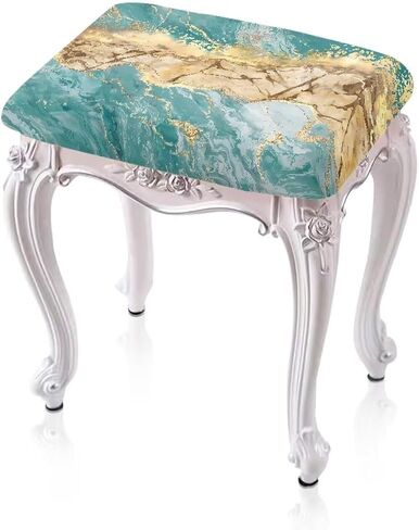 Bar Stool Covers Teal Marble Print Saddle Bar Stool Slipcover Set of 2 Stool Covers with Elastic Band Stool Cushion Vanity Slipcover Stool for Wooden Metal Rectangle Bench in Saudi Arabia