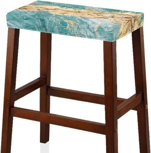 Bar Stool Covers Teal Marble Print Saddle Bar Stool Slipcover Set of 2 Stool Covers with Elastic Band Stool Cushion Vanity Slipcover Stool for Wooden Metal Rectangle Bench in Saudi Arabia