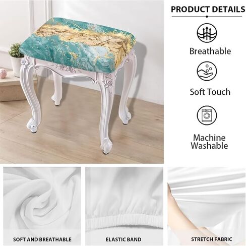 Bar Stool Covers Teal Marble Print Saddle Bar Stool Slipcover Set of 2 Stool Covers with Elastic Band Stool Cushion Vanity Slipcover Stool for Wooden Metal Rectangle Bench in Saudi Arabia