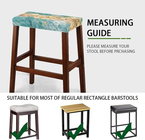 Bar Stool Covers Teal Marble Print Saddle Bar Stool Slipcover Set of 2 Stool Covers with Elastic Band Stool Cushion Vanity Slipcover Stool for Wooden Metal Rectangle Bench in Saudi Arabia