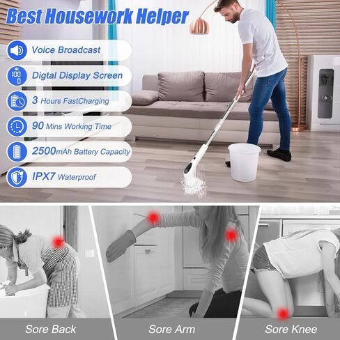 Electric Spin Scrubber,3 Speeds Rotating Scrubber for Cleaning, Cordless Scrub Brush with 9 Replaceable Head,Shower Cleaning Brush with 3 Extension Long Handle,Power Scrub for Bathroom Tub Tile Floor in Saudi Arabia