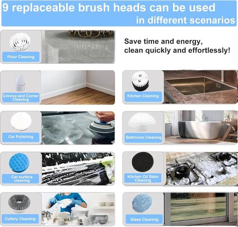 Electric Spin Scrubber,3 Speeds Rotating Scrubber for Cleaning, Cordless Scrub Brush with 9 Replaceable Head,Shower Cleaning Brush with 3 Extension Long Handle,Power Scrub for Bathroom Tub Tile Floor in Saudi Arabia