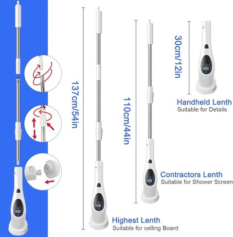 Electric Spin Scrubber,3 Speeds Rotating Scrubber for Cleaning, Cordless Scrub Brush with 9 Replaceable Head,Shower Cleaning Brush with 3 Extension Long Handle,Power Scrub for Bathroom Tub Tile Floor in Saudi Arabia