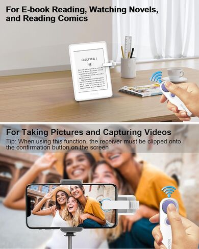 RF Remote Control Page Turner for Kindle iPad iPhone Android-Phone/Tablets Reading eBook Novels Comics, Camera Remote Shutter Selfie Controller, Built-in Flashlight, Pink in Saudi Arabia