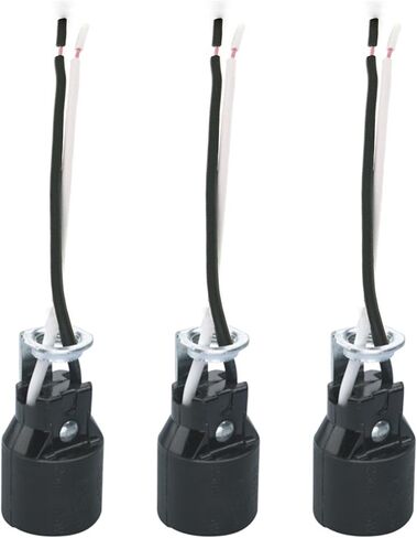 E17 Intermediate Base Lamp Holder,TWDRTDD US Standard Keyless Phenolic Socket with 5.9 Inch length wire,Mounting brackets for E17 Chandelier Base Bulbs (Black,3 Pack) in Kuwait