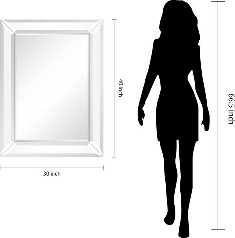 مرآة حائط بإطار فضي من Empire Art Direct مستطيلة الشكل، جاهزة للتعليق، غرفة المعيشة، غرفة النوم والمكتب، 40 بوصة × 30 بوصة × 2.1 بوصة in Kuwait