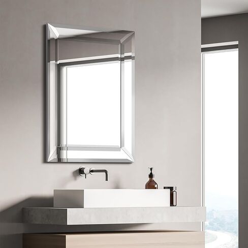 مرآة حائط بإطار فضي من Empire Art Direct مستطيلة الشكل، جاهزة للتعليق، غرفة المعيشة، غرفة النوم والمكتب، 40 بوصة × 30 بوصة × 2.1 بوصة in Kuwait