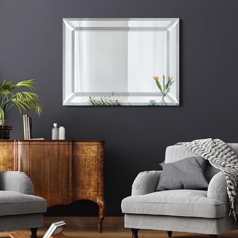 مرآة حائط بإطار فضي من Empire Art Direct مستطيلة الشكل، جاهزة للتعليق، غرفة المعيشة، غرفة النوم والمكتب، 40 بوصة × 30 بوصة × 2.1 بوصة in Kuwait