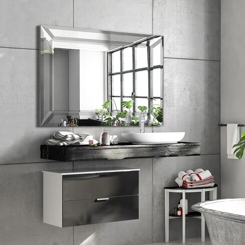 مرآة حائط بإطار فضي من Empire Art Direct مستطيلة الشكل، جاهزة للتعليق، غرفة المعيشة، غرفة النوم والمكتب، 40 بوصة × 30 بوصة × 2.1 بوصة in Kuwait