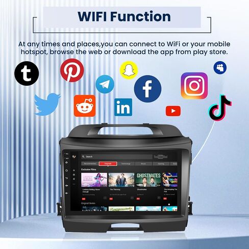 8 Core 4G+64G Android 13 Radio Kit Upgrade for Kia Sportage 2010-2016 with Wireless Carplay&Android Auto, 9 Inch Touch Screen Stereo with GPS WiFi 32EQ DSP 59UI Mic Backup Camera in Kuwait
