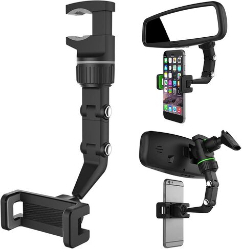 360° Car Rearview Mirror Mount Stand Holder for Cell Phone and Gps, 2023 New Universal Adjustable Phone Holder, Can Be Fixed and Adjusted Automobile Cradles, Suitable for All Phone Models (Green)… in Saudi Arabia