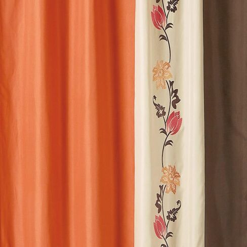Chezmoi Collection Serene 4-Piece Luxury Orange/Brown/Taupe Autumn Floral Embroidery Window Curtain Panel Set with Sheer Backing Valance Tassels, 120 inch x 84 inch in Saudi Arabia