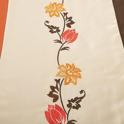 Chezmoi Collection Serene 4-Piece Luxury Orange/Brown/Taupe Autumn Floral Embroidery Window Curtain Panel Set with Sheer Backing Valance Tassels, 120 inch x 84 inch in Saudi Arabia