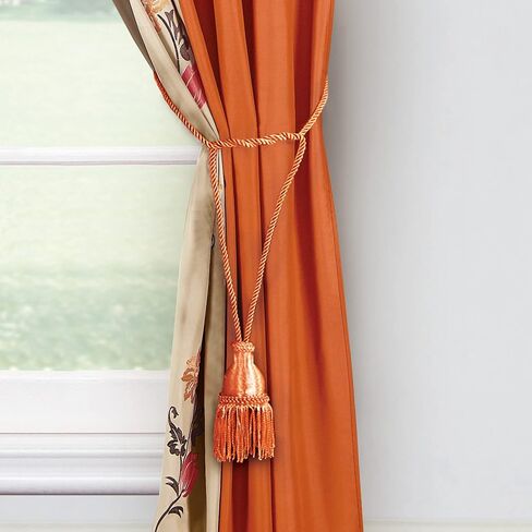 Chezmoi Collection Serene 4-Piece Luxury Orange/Brown/Taupe Autumn Floral Embroidery Window Curtain Panel Set with Sheer Backing Valance Tassels, 120 inch x 84 inch in Saudi Arabia