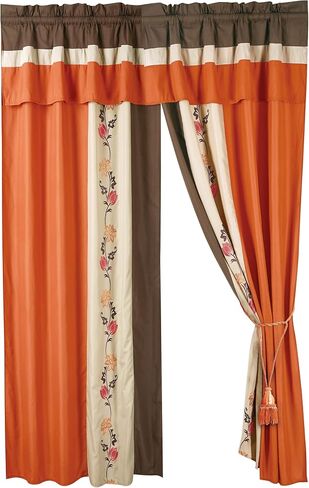Chezmoi Collection Serene 4-Piece Luxury Orange/Brown/Taupe Autumn Floral Embroidery Window Curtain Panel Set with Sheer Backing Valance Tassels, 120 inch x 84 inch in Saudi Arabia