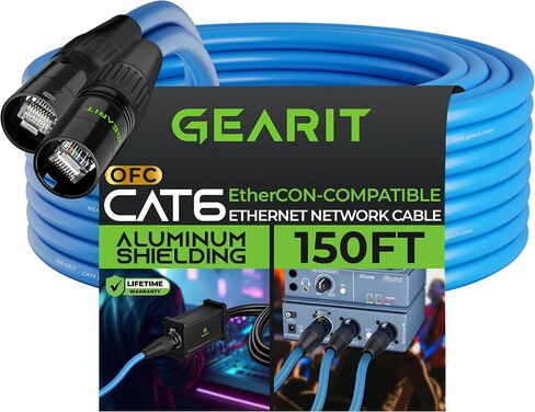 كابل GearIT CAT6 Ethernet، متوافق مع EtherCON (100 قدم) موصلات RJ45 للصوت الاحترافي، محمي من الألومنيوم، نحاس خالٍ من الأكسجين - 50 قدم - أزرق in Saudi Arabia