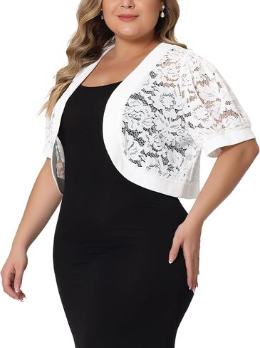 Agnes Orinda Plus Size Cropped Cardigans for Women Open Front Short Sleeve Floral Lace Sheer Bolero Shrugs for Dresses in Saudi Arabia