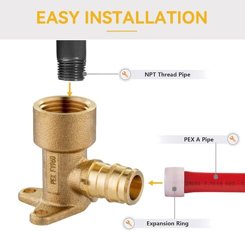 10 Pack PEX A Expansion 90° Elbow,1/2 Inch F1960 Brass Pex A Full Flow Expansion Fittings,1/2"x 1/2" Elbow for PEX A Pipe Tubing Connection in Kuwait