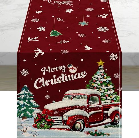 مفرش طاولة عيد الميلاد، شاحنة حمراء عيد ميلاد سعيد، مفرش طاولة مقاس 13 × 72 بوصة لتزيين الطاولة في الأماكن المغلقة والخارجية وديكور حفلات المنزل in Kuwait