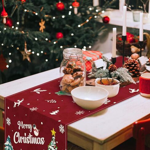 مفرش طاولة عيد الميلاد، شاحنة حمراء عيد ميلاد سعيد، مفرش طاولة مقاس 13 × 72 بوصة لتزيين الطاولة في الأماكن المغلقة والخارجية وديكور حفلات المنزل in Kuwait