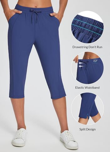 BALEAF Women's Capri Yoga Pants Loose Drawstring Workout Sweatpants High Waist Lounge Pants with Pockets UPF50+ Causal Summer in Saudi Arabia