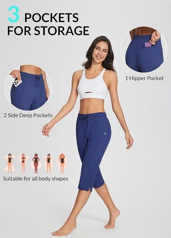 BALEAF Women's Capri Yoga Pants Loose Drawstring Workout Sweatpants High Waist Lounge Pants with Pockets UPF50+ Causal Summer in Saudi Arabia