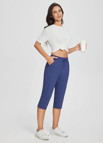 BALEAF Women's Capri Yoga Pants Loose Drawstring Workout Sweatpants High Waist Lounge Pants with Pockets UPF50+ Causal Summer in Saudi Arabia