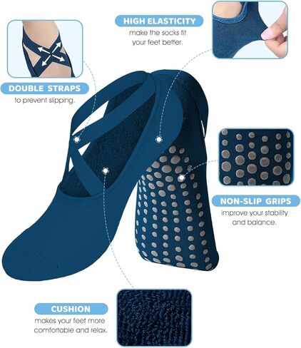 جوارب يوجا بيلاتيس للنساء من AURUZA، جوارب يوجا مضادة للانزلاق مع أشرطة مقابض لجوارب تدريبات رقص الباليه in Kuwait