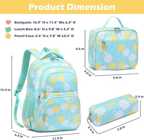 YJMKOI 3Pcs Daisy Print Backpack for Girls Elementary Students School Bags Set Teenage Girls Backpack with Lunch Box (Blue) in Saudi Arabia