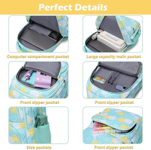 YJMKOI 3Pcs Daisy Print Backpack for Girls Elementary Students School Bags Set Teenage Girls Backpack with Lunch Box (Blue) in Saudi Arabia