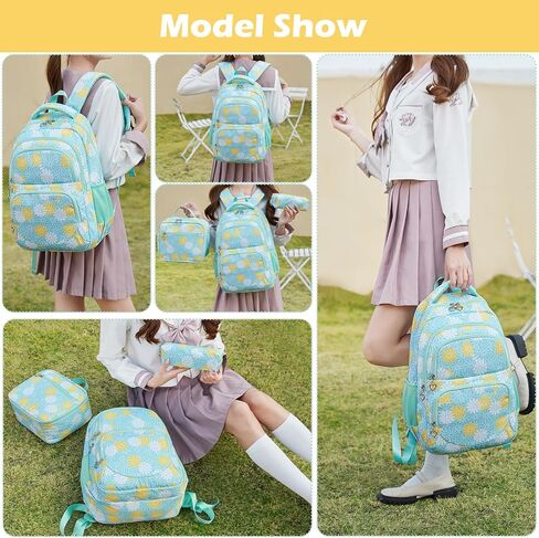 YJMKOI 3Pcs Daisy Print Backpack for Girls Elementary Students School Bags Set Teenage Girls Backpack with Lunch Box (Blue) in Saudi Arabia