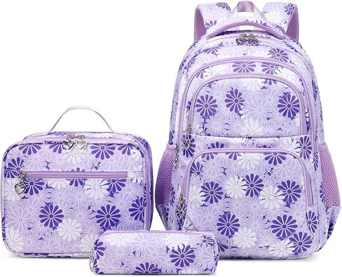 YJMKOI 3Pcs Daisy Print Backpack for Girls Elementary Students School Bags Set Teenage Girls Backpack with Lunch Box (Blue) in Saudi Arabia