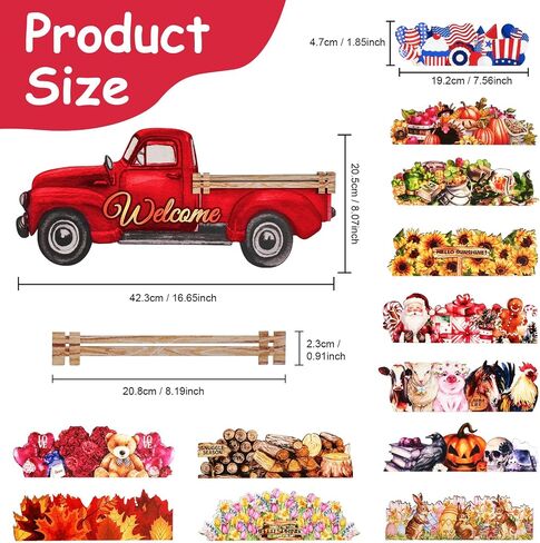 PY HOME & SPORTS Interchangeable Welcome Sign Red Truck Decor, Farmhouse Welcome Sign for Front Door Interchangeable Rustic Home Decor Hanging with 12 Holiday Icons for Holiday/Seasonal in Saudi Arabia