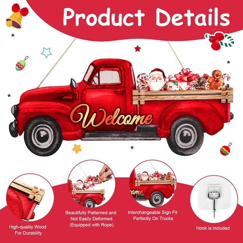 PY HOME & SPORTS Interchangeable Welcome Sign Red Truck Decor, Farmhouse Welcome Sign for Front Door Interchangeable Rustic Home Decor Hanging with 12 Holiday Icons for Holiday/Seasonal in Saudi Arabia