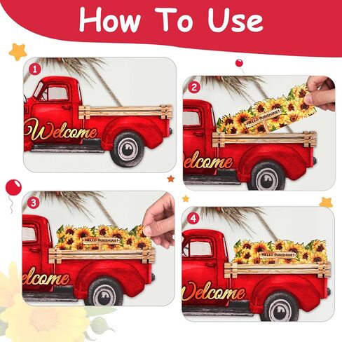PY HOME & SPORTS Interchangeable Welcome Sign Red Truck Decor, Farmhouse Welcome Sign for Front Door Interchangeable Rustic Home Decor Hanging with 12 Holiday Icons for Holiday/Seasonal in Saudi Arabia