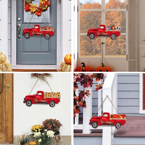 PY HOME & SPORTS Interchangeable Welcome Sign Red Truck Decor, Farmhouse Welcome Sign for Front Door Interchangeable Rustic Home Decor Hanging with 12 Holiday Icons for Holiday/Seasonal in Saudi Arabia
