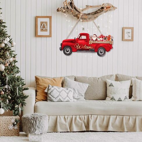 PY HOME & SPORTS Interchangeable Welcome Sign Red Truck Decor, Farmhouse Welcome Sign for Front Door Interchangeable Rustic Home Decor Hanging with 12 Holiday Icons for Holiday/Seasonal in Saudi Arabia