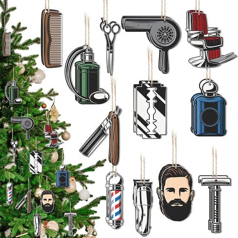 24 Pcs Hairdresser Christmas Tree Ornaments Gifts Wooden Hairstylist Xmas Ornament Hanging Hair Salon Christmas Decorations Makeup Decorative Hanging Ornaments for Hair Salon Home(Women) in Saudi Arabia