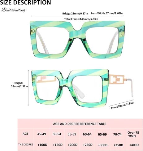bullabulling Readers Oversized Square Blue Light Blocking Reading Glasses for Women in Saudi Arabia
