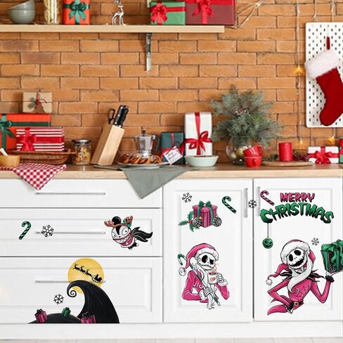 Mfault Merry Christmas Jack Skellington ملصقات الحائط الشارات، أرجواني عيد الميلاد القمر زينة غرفة نوم الأطفال الفن، مضحك السنة الجديدة 2025 حزب ديكور المنزل المطبخ هدية عطلة in Saudi Arabia