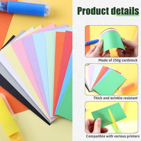 Shindel 100 Sheets Construction Paper for Crafts, 12 Color Cardstock Paper Kids Art Crafts Card for Art Class Invitation Making Scrapbooking 250gsm in Saudi Arabia