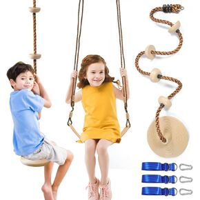 Tree Swing Climbing Rope 2 Pack Multicolor with Platforms Red Disc Swings Seat - Outdoor Playground Set Accessories Tree House Flying Saucer Outside Toys - Bonus Carabiner and 4 Feet Strap