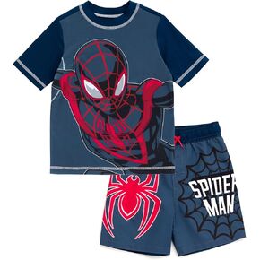 Marvel Spider-Man Avengers Toddler Boys UPF 50+ Rash Guard and Swim Trunks Outfit Set Toddler to Big Kid